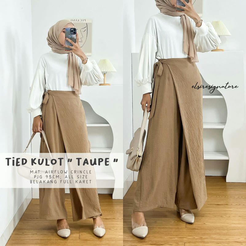 TIED KULOT ROK CELANA TAUPE MAGNOLIA CRINKLE AIRFLOW BY ELSIRESIGNATURE