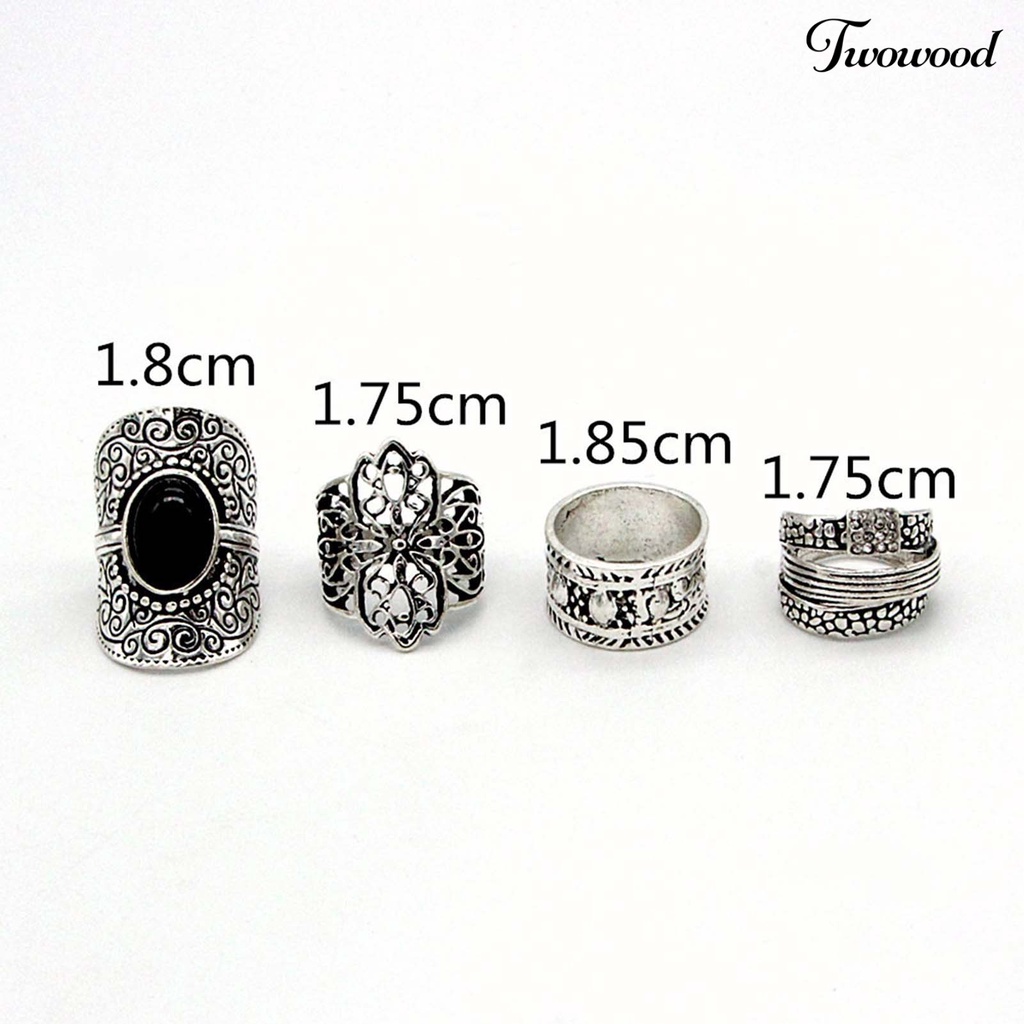 4pcs / Set Cincin Knuckle Bahan Alloy Motif Ukir Hollow Gaya Etnik Untuk Unisex