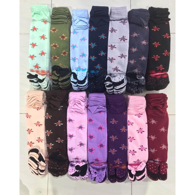 SATU PASANG Kaos Kaki Jempol Nylon Motif Bunga Kipas