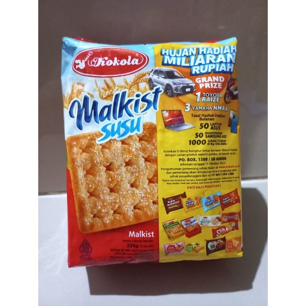 

kokola malkist susu 225 gram 1 dus isi 18 pcs