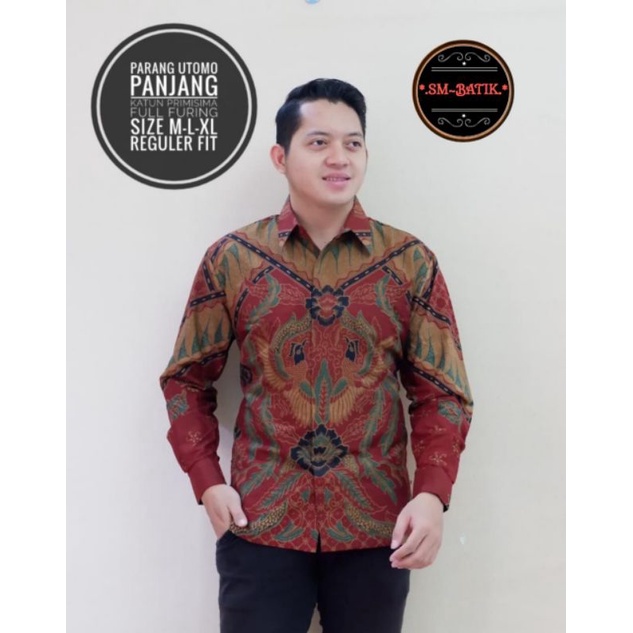 Batik Pria Merah Marron Lengan Panjang Pendek Terbaru