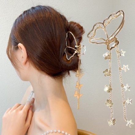 PREMIUM Jepit Rambut Korea Bahan Logam dengan Bandul Bintang Kupu Kupu - Butterfly Diamond Metal Alloy Hair Claw Clips