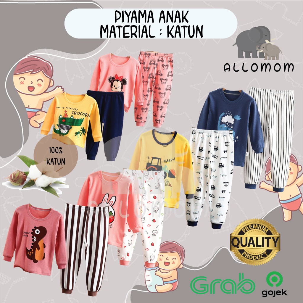 Baju Celana Panjang Bayi / Piyama Anak / Pakaian Tidur Baby Material Katun 100% Motif Karakter