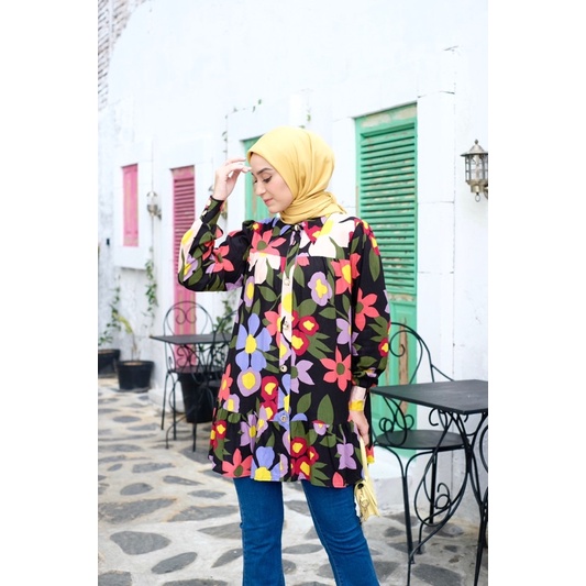 Ounadoutfit Dessert blouse colorfull premium | blouse wanita rayon | blouse busui muslimah | atasan motif bunga | baju wanita muslim | kemeja kantor motif