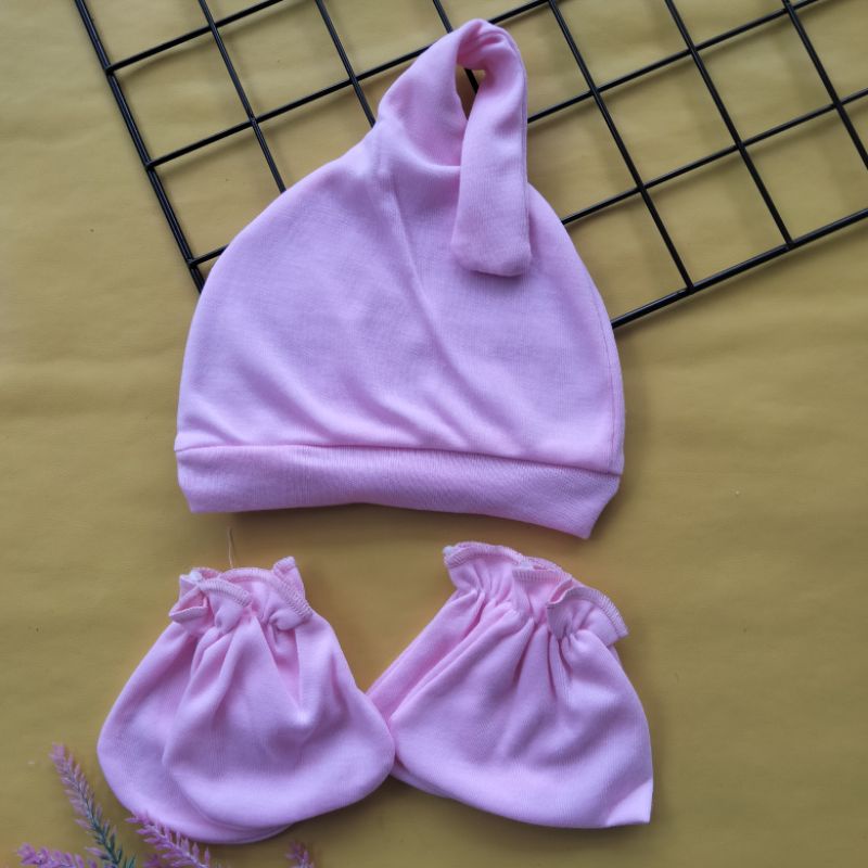 set topi sarung tangan kaki bayi polos