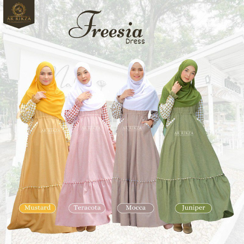 Freesia Dress by Arrikza - Gamis Kombinasi Polos dan Kotak Kotak Termurah Bahan nyaman dan High Quality
