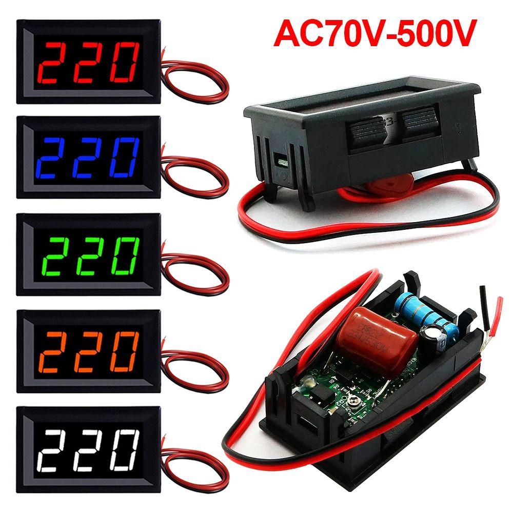 TOP Voltmeter Digital Pengukur Tegangan Merah Hijau Biru Display DIY 2kabel AC 70-500V