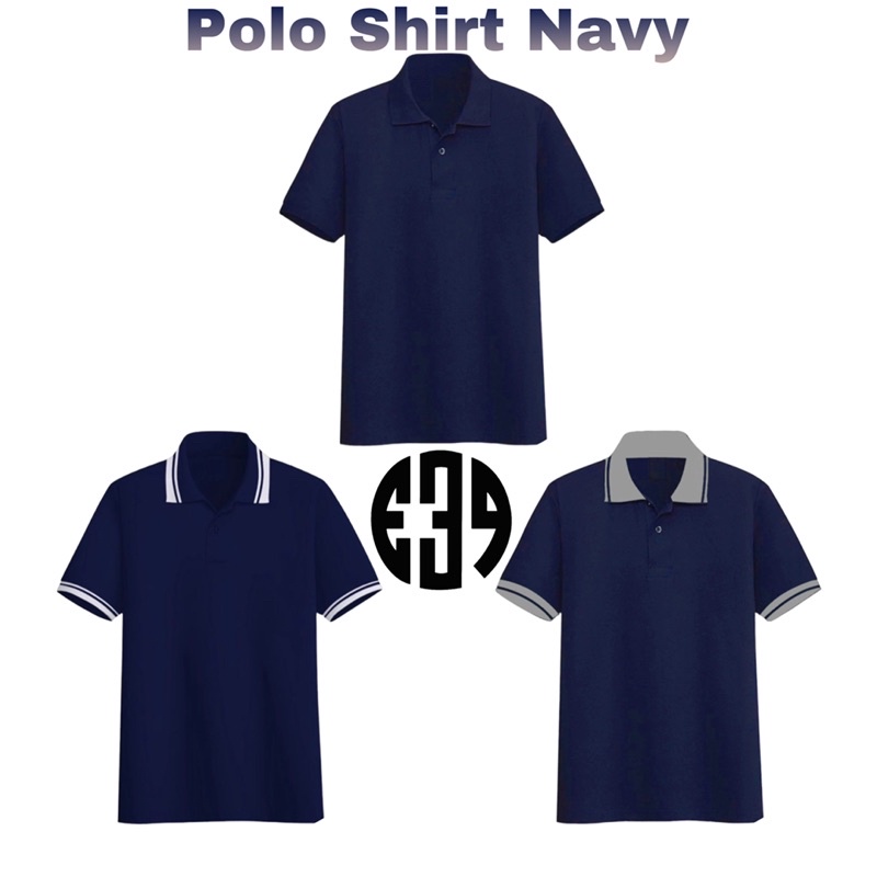 Jual Kaos Polo Shirt Biru Dongker Navy Kerah Kombinasi List Unisex