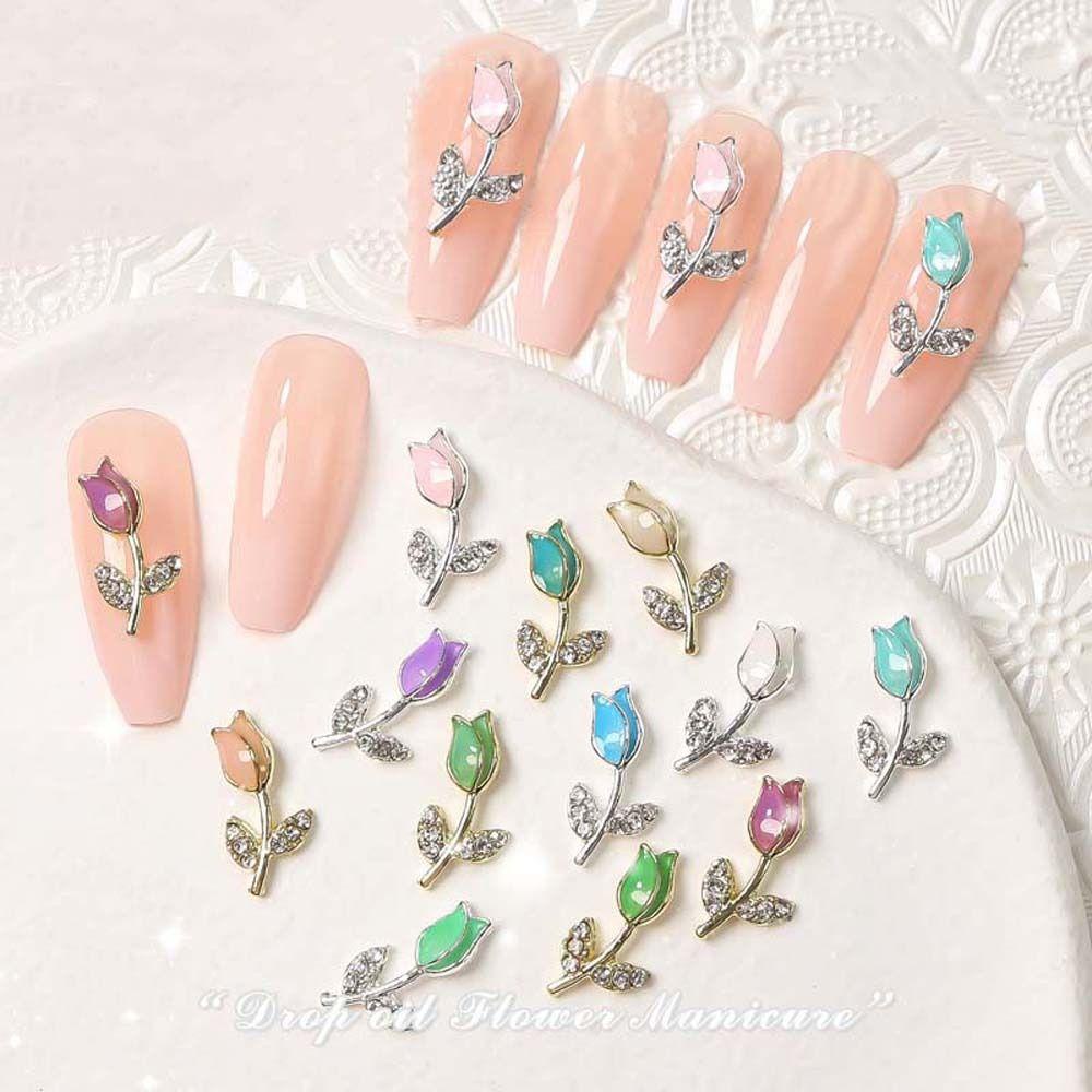 Mxbeauty Tulip Dekorasi Kuku Manis Jepang Logam Tulip DIY Nail Art Manicure Aksesoris Alloy Tulip Nail Drills