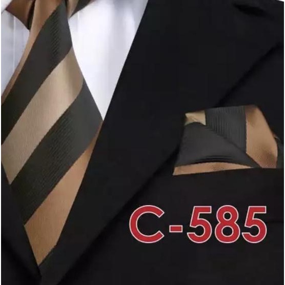 Gift set dasi panjang longtie, pocket square, cufflinks champagne gold