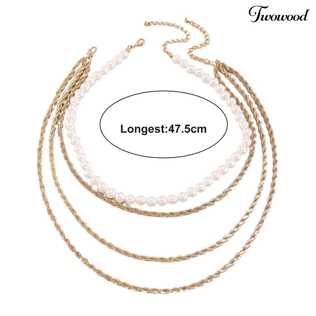 2pcs Kalung Multilayer Aksen Mutiara Imitasi Untuk Wanita