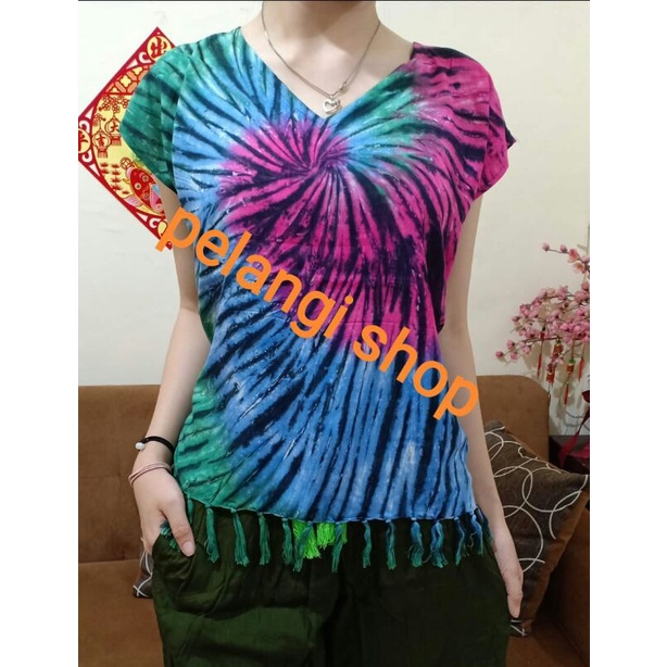 Atasan pelangi ada rumbai baju bali size L-XL bahan tebal dan adem