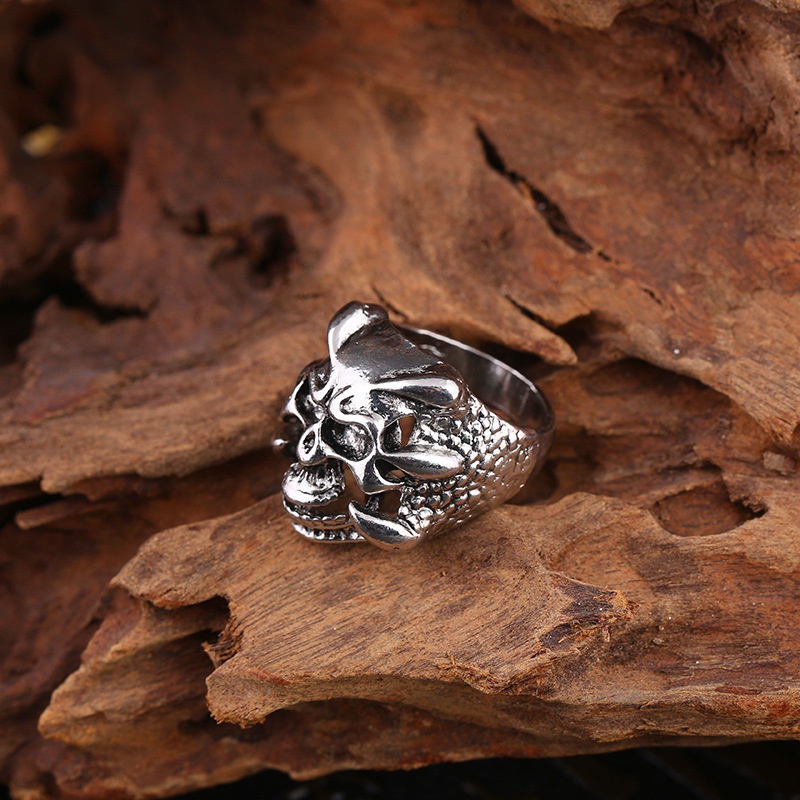 Cincin Desain Gigi Serigala Tengkorak Gaya Eropa Amerika Untuk Pria