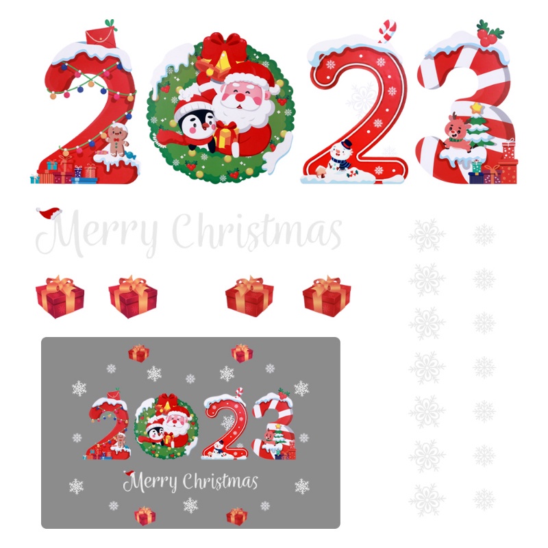 2023 Stiker Dinding Jendela Desain Snowflake Santa Clause Bahan PVC Untuk Dekorasi Rumah