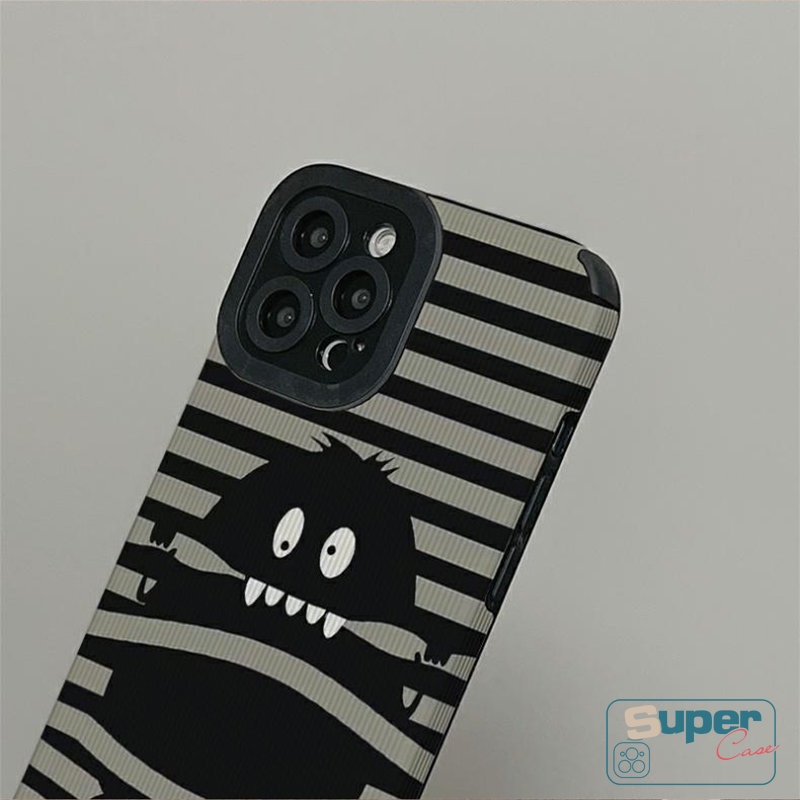 Soft Case Bahan Kulit Tekstur Garis Monster Kecil Untuk iPhone 11 14 13 12 Pro Max 7 8 Plus XR 7Plus X XS Max 14Pro Max