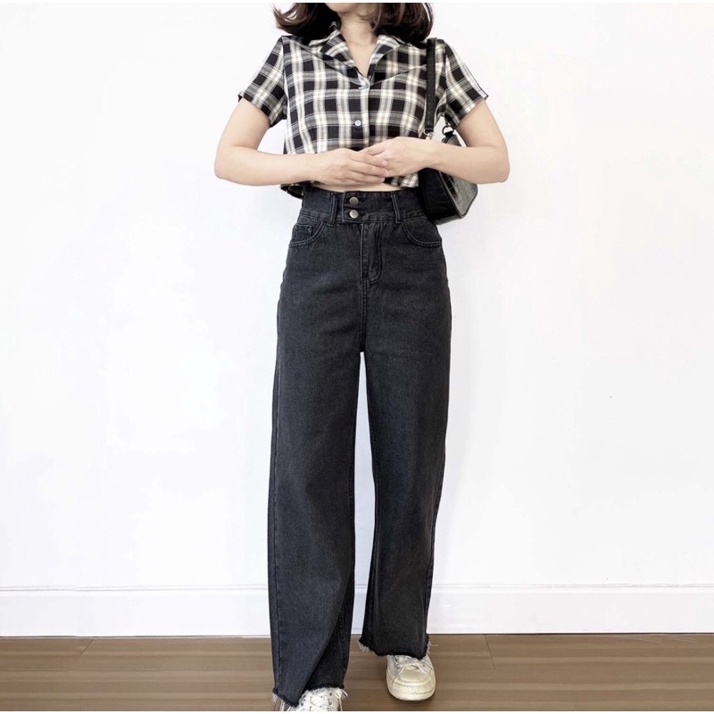 MAGCUN -Jeans Wanita Pinggang Tinggi - High waist Jeans Loose Alecia Unfinish