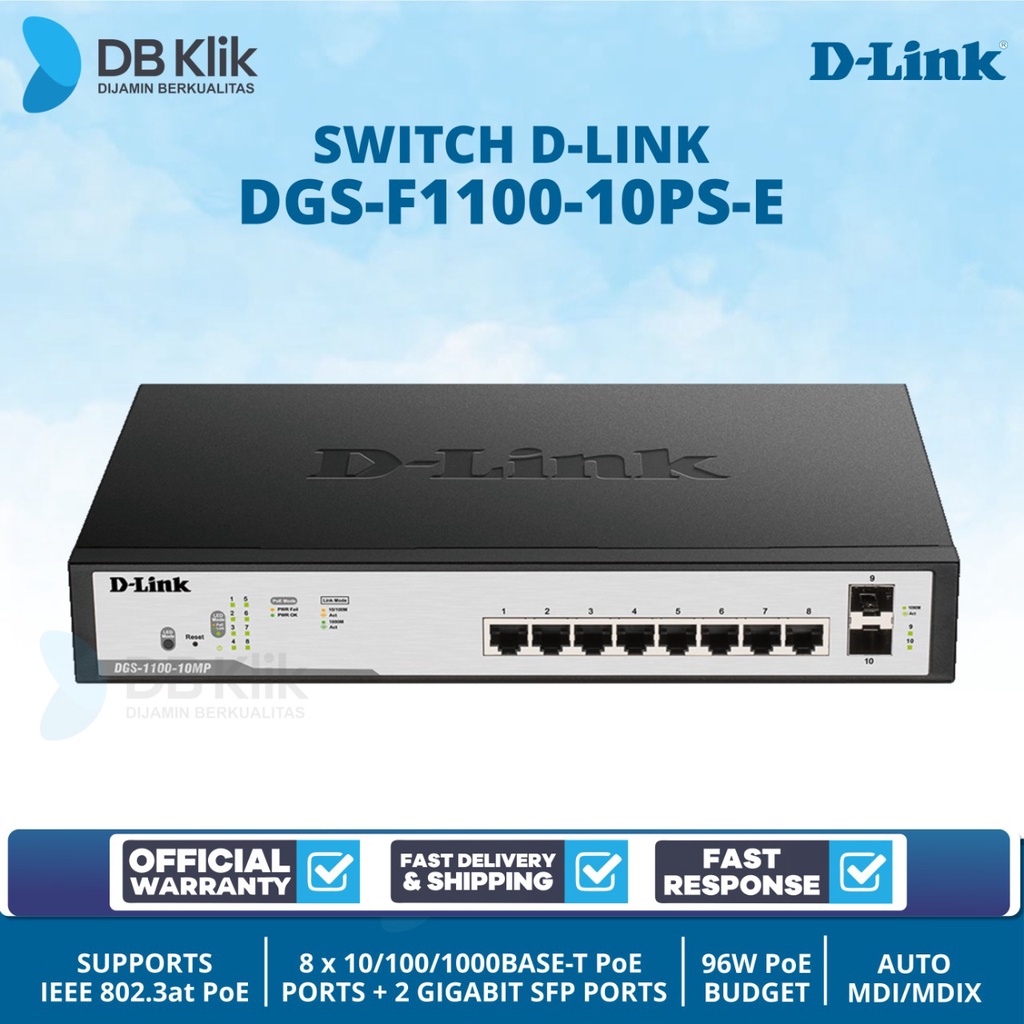 Switch D-Link DGS-F1100-10PS-E Gigabit Managed 8Port PoE 96W + 2 SFP