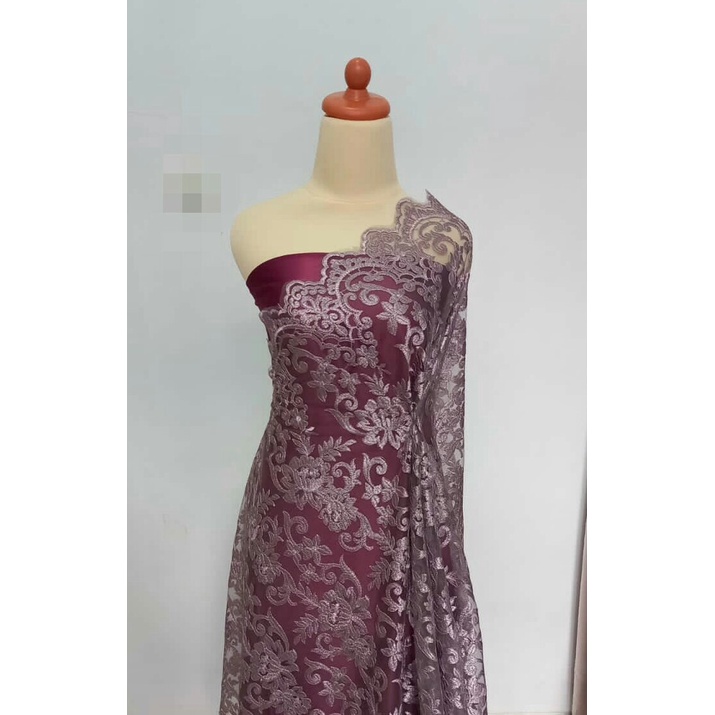 Paket Lengkap Kain Bridesmaid / Kain Satin Velvet Burgundy + Brukat Rich LIlac