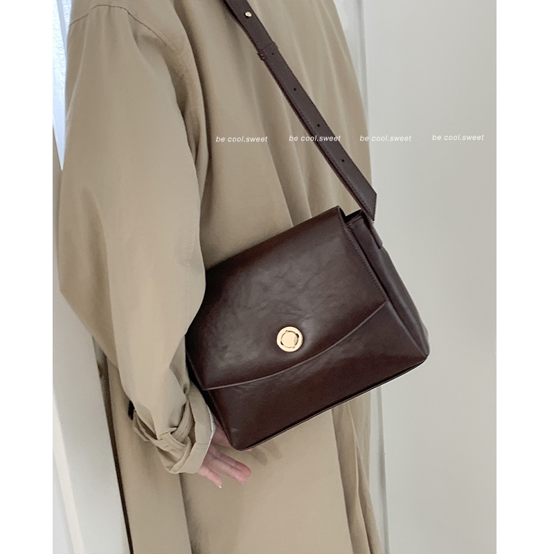 Suhao French niche tas retro wanita 2022 baru fashion high-end tas kotak kecil all-match in one-shoulder messenger bag