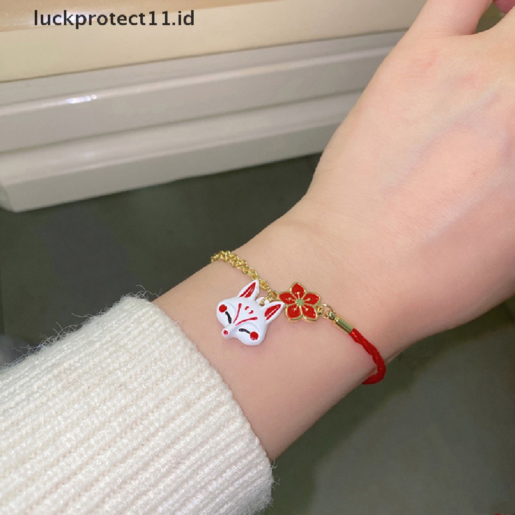 Gelang Tangan Wanita Desain Kartun Hewan Rubah Bunga Merah Lucu Gaya Vintage Untuk Hadiah