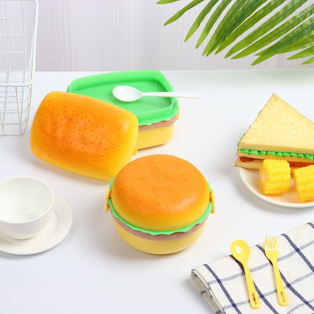 Tempat Bekal Hamburger / Lunch Box Hamburger Makan Unik Sendok Garpu Kotak Makan Anak 457