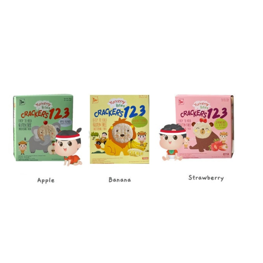 Yummy Bites 123 50gr (1-3tahun)Yummy Bites cracker 50gr / Yummybites cracker Snack MPASI / Snack Bayi Snack Anak / Cemilan Bayi / Cemilan Anak NO MSG-NO PENGAWET NO PEWARNA
