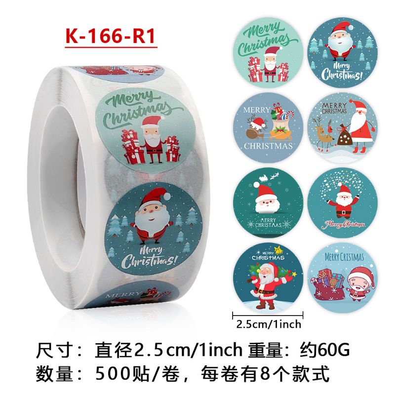 500pc Christmas sticker roll 2.5cm / label stiker natal bulat tempelan toples kue kering