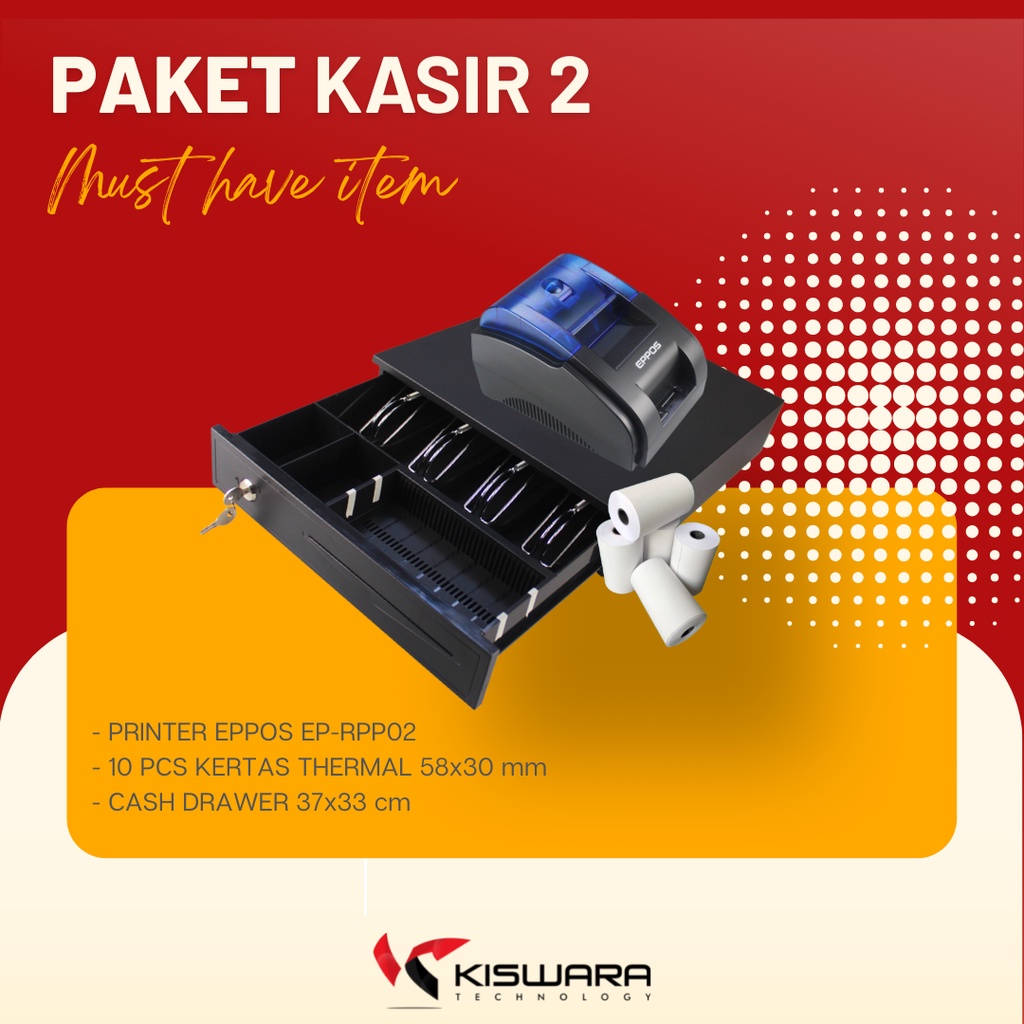 Paket Alat Kasir Printer RPP02 + Cash Drawer + 10PC Kertas Thermal