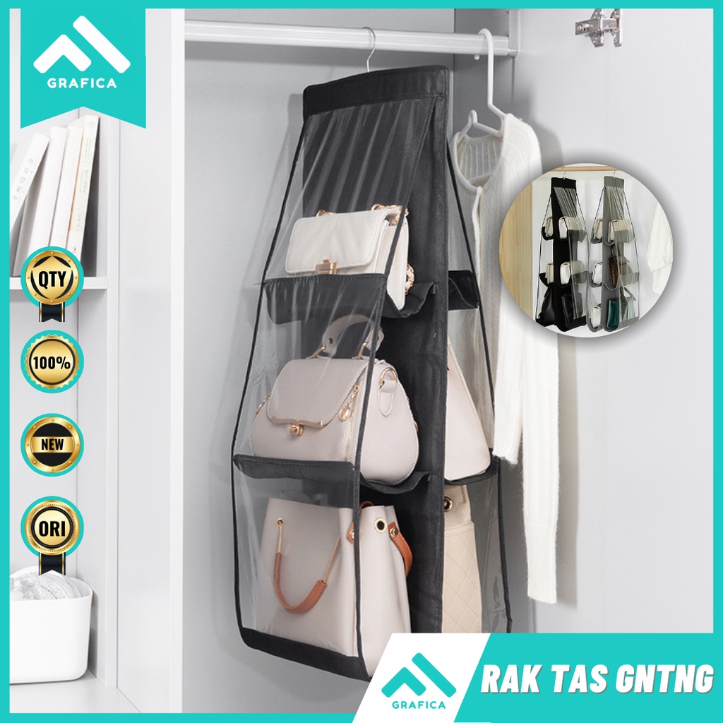 RAK TAS GANTUNG 6 SEKAT GANTUNGAN TEMPAT PENYIMPANAN TAS SEPATU ANTI DEBU MULTIFUNGSI BOX 6 SEKAT OR