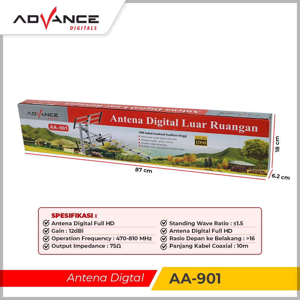 Advance  Antena AA-901 TV Digital/Analog Outdoor Full HD /1080 Garansi 1 tahun