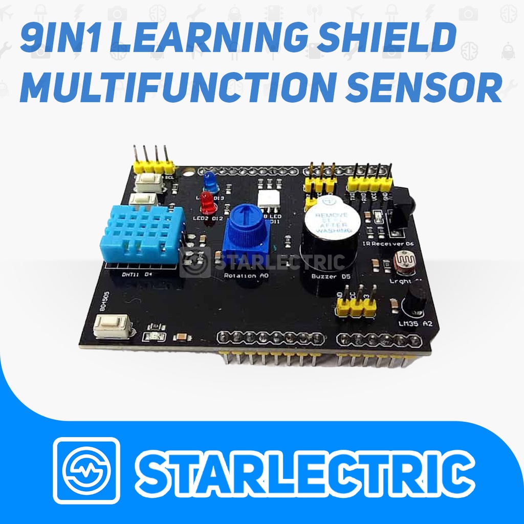 Uno Shield 9in1 Sensor Multifunction LM35 LDR untuk Arduino Uno Wemos R1