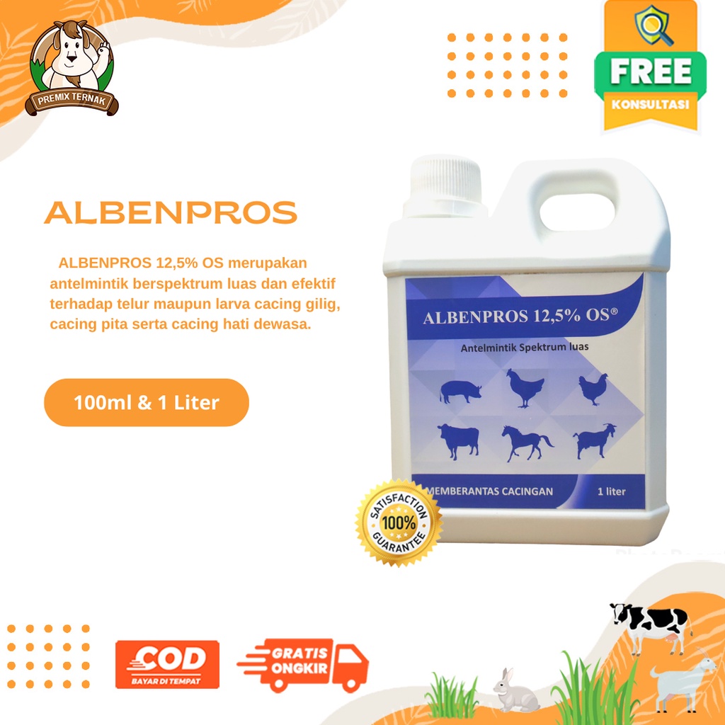 ALBENPROS 12.5% 100ml - Obat Cacing Ampuh untuk Sapi kambing Domba Dan Unggas Rasa Blubery - Vadco