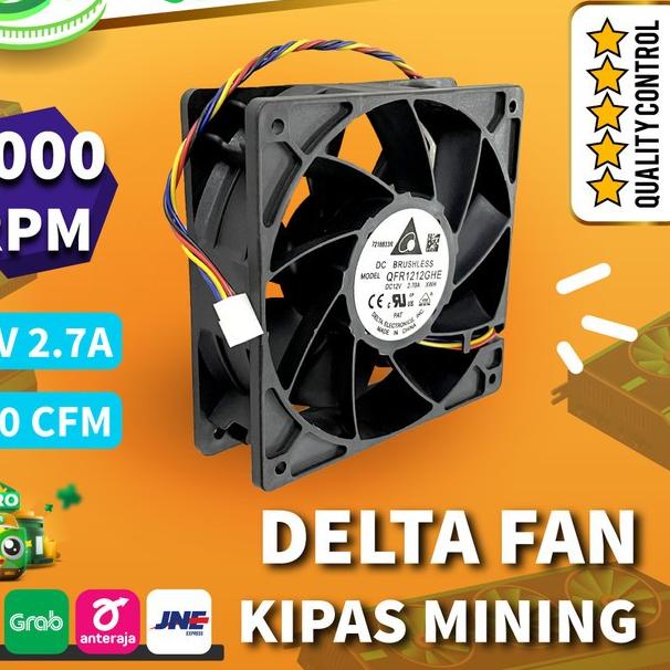 DELTA FAN 120mm 12V 2.7A 6000RPM ⚡ KIPAS MINING RIG / ANTMINER - 6000 RPM