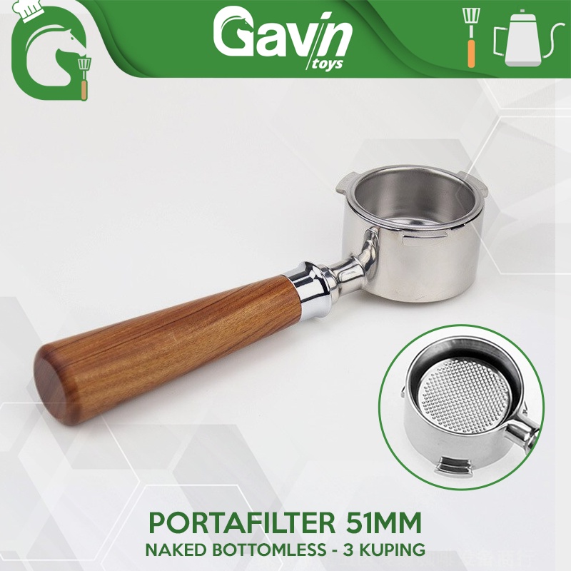 Naked Bottomless Portafilter 51mm 3 Kuping Delonghi Porta Filter 51 mm
