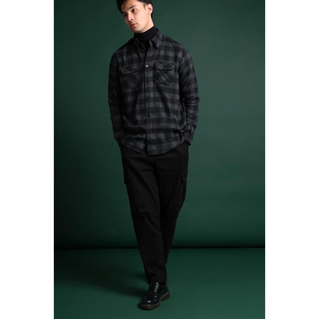 KEMEJA PREPP STUDIO ULTIMATE DOUBLE POCKET FLANNEL BLACK GREY - S