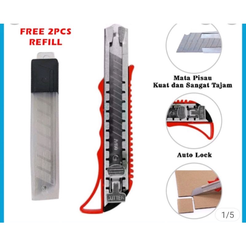 

Pisau Cutter Besar Stainless FREE 2pcs Refill Cutter Pisau Tajam Cutter Pemotong Kertas