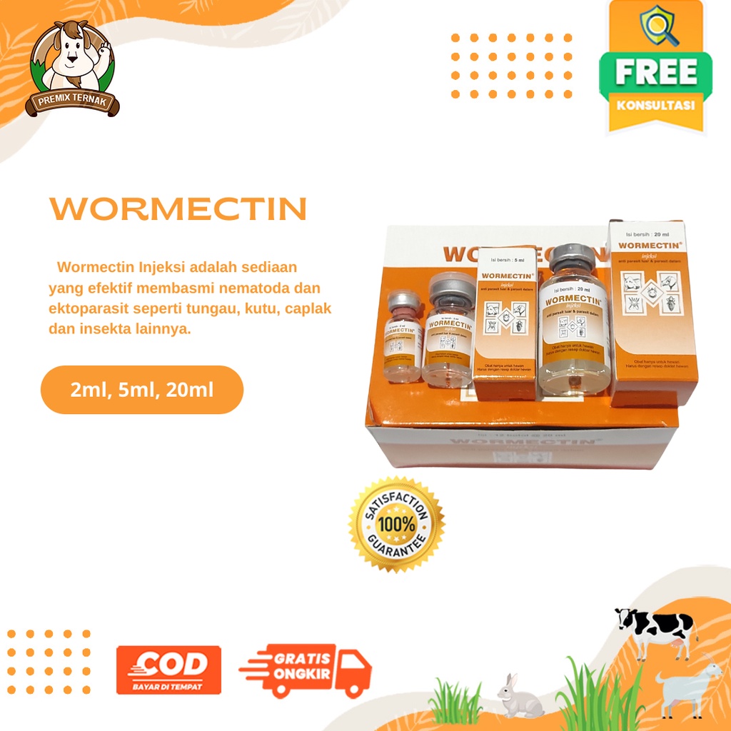 WORMECTIN 2ml 5ml 20ml - Obat Jamur Parasit Cacing Scabies Kucing Anjing Kelinci Sapi kambing Domba