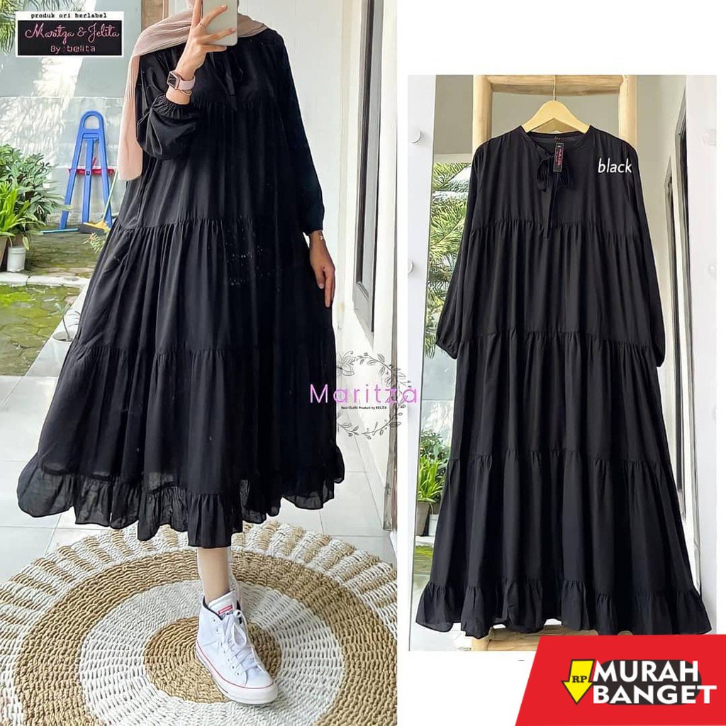 model gamis kombinasi polos terbaru 2022 [ NEW ] Rachel Midi Dress / Long Tunik Wanita Terbaru / Gam