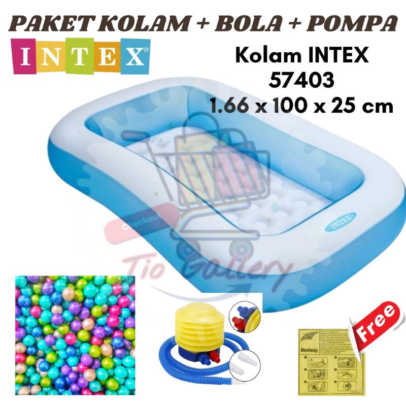 Kolam Renang Anak INTEX 57403 ukuran 166cm x 100cm x 25cm | Paket Kolam GRATIS Bola 50pcs + Pompa + Lem