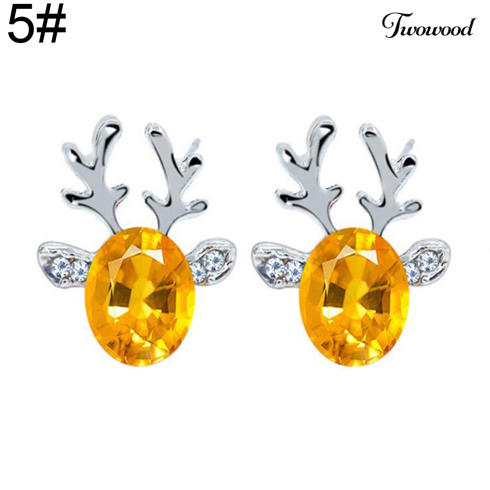 Anting Stud Desain Tanduk Rusa Aksen Batu Permata Tiruan 3D Untuk Wanita