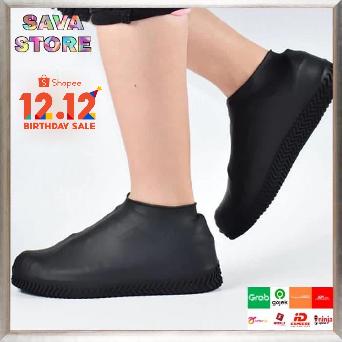 COVER PELINDUNG SEPATU ANTI AIR ANTI SLIP LATEX WATERPROOF SHOE COVER SARUNG PELINDUNG SEPATU LATEX WATERPROOF WARNA HITAM