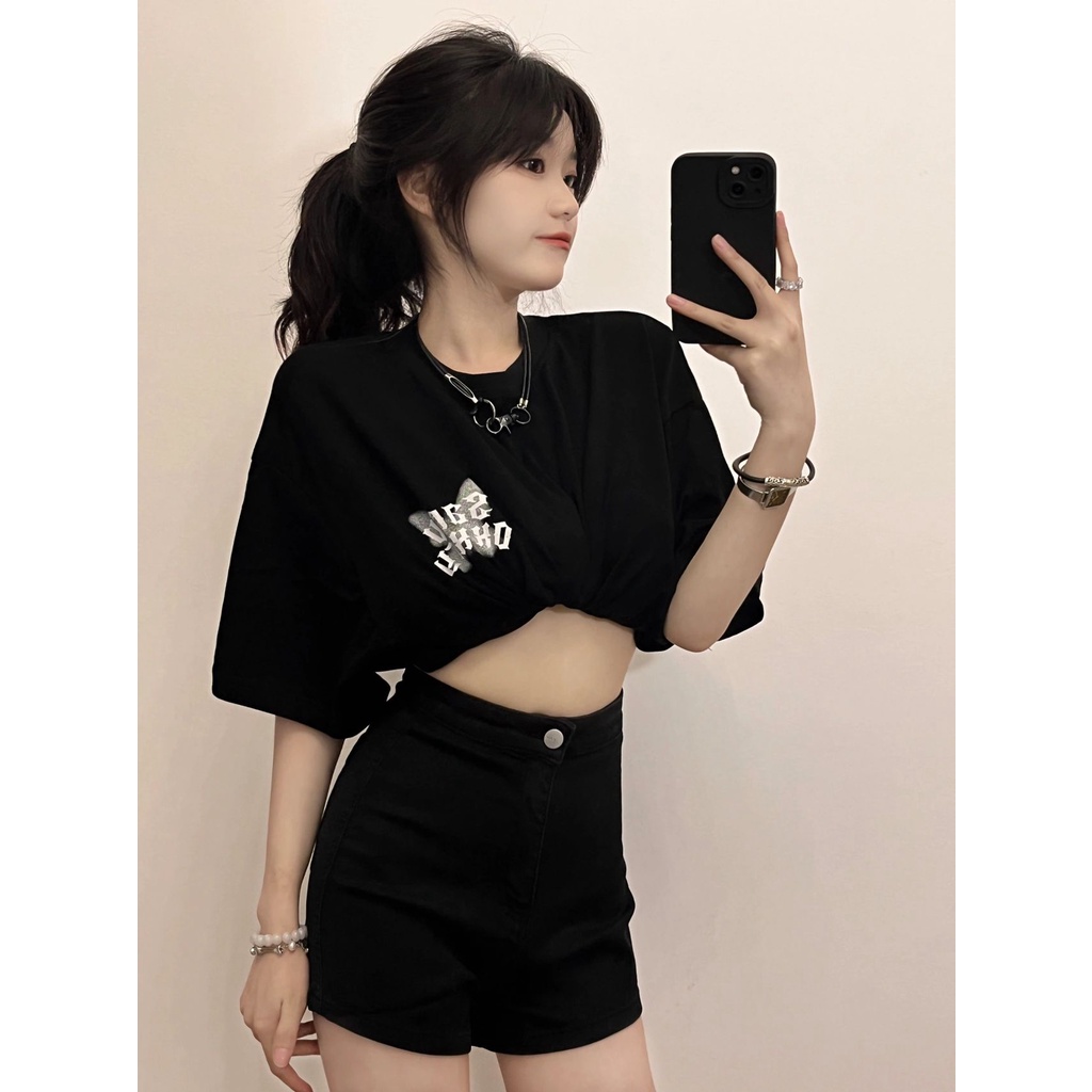 EUNII T-shirt Lengan Pendek Garland Butterfly Korean Style/Kaos Atasan Wanita/Baju Kaus Oversize Wanita