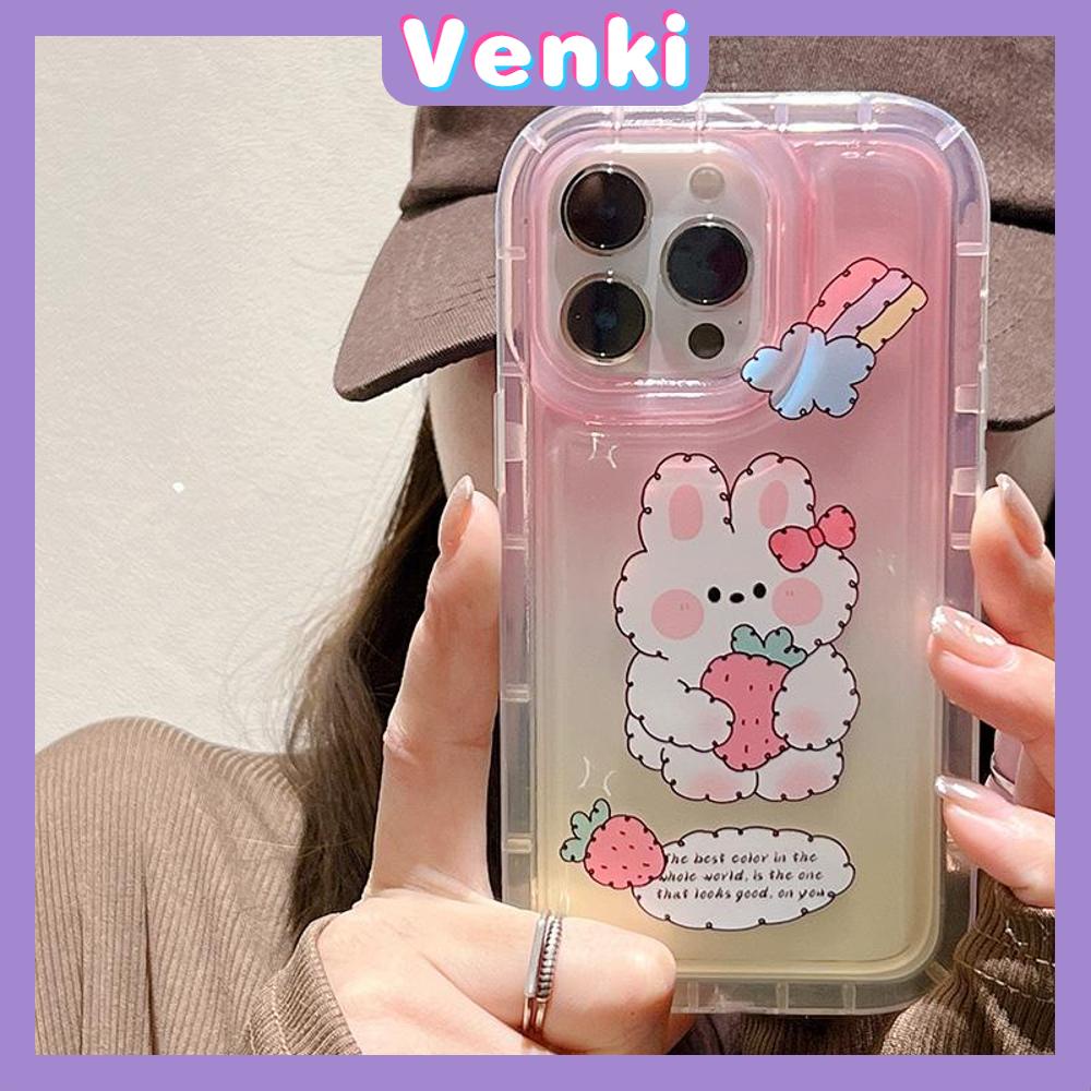 Case For iPhone 14 Pro Max TPU Soft Jelly Airbag Case Clear Gradient Pink Cute Bunny Case Camera Protection Shockproof For iPhone 14 13 12 11 Plus Pro Max 7 Plus X XR