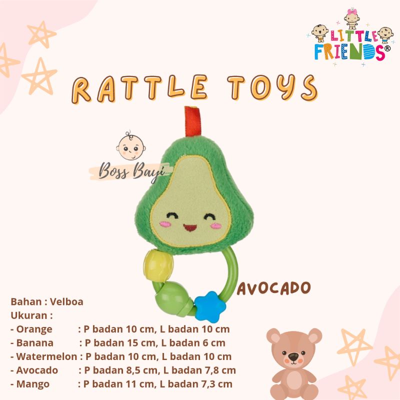 LITTLE FRIENDS Rattle Toys Fruits / Mainan Genggam Bayi Anak Bentuk Buah