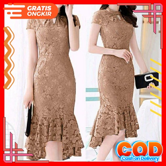 Premium Baju Dress Dres Busui Brukat Brokat Pesta Kondangan Susun Rayon Hitam Putih Polos Wanita Cew
