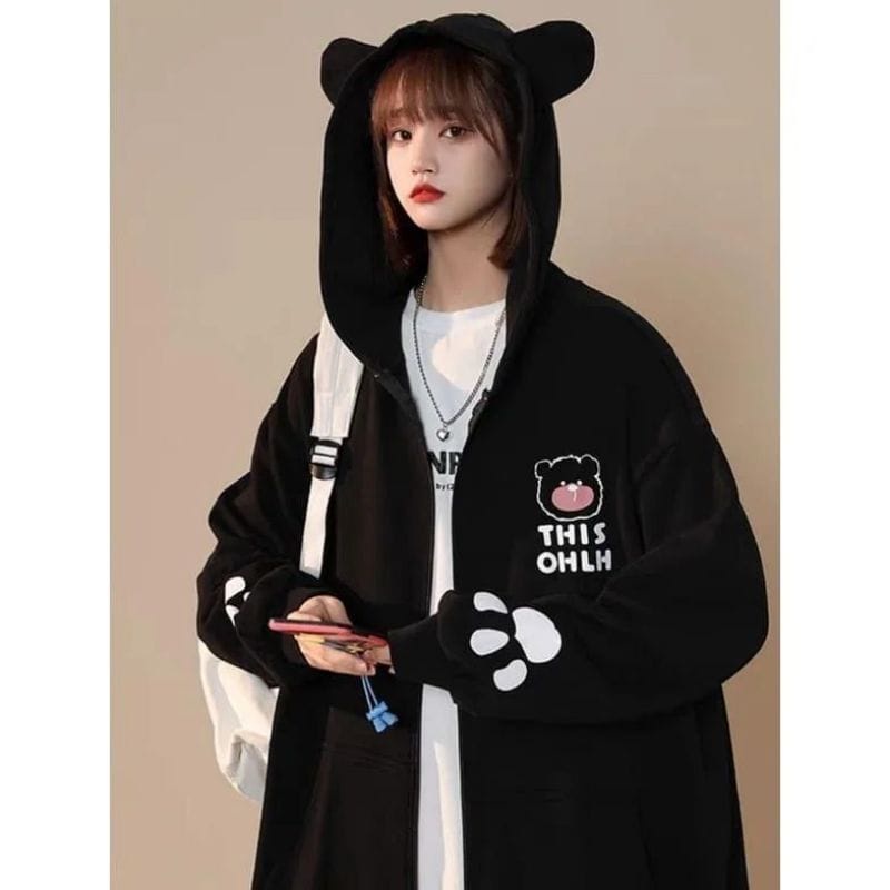 This Only Bear ZIper Hoodie Wanita  Lucu | Sweater Jaket Wanita Oversize Korean Style