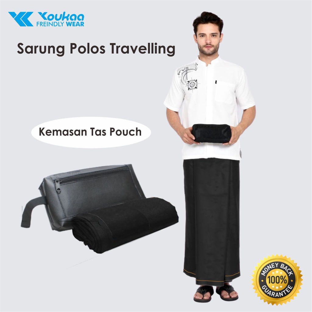 Sarung Traveling Pria Pouch Motif Tenun Polos Kemasan Tas Premium