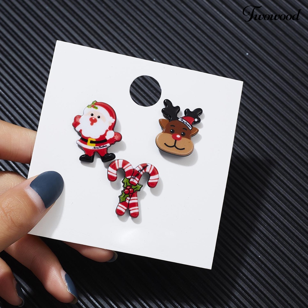 3pcs / Set Bros Pin Desain Kartun Santa Claus Rusa Snowman Natal Gaya Vintage Untuk Dekorasi