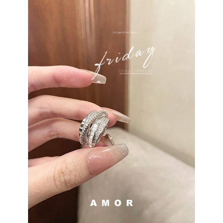 Cincin Jari Telunjuk Adjustable Aksen Berlian Zirkon Warna Silver Gaya Vintage Untuk Wanita