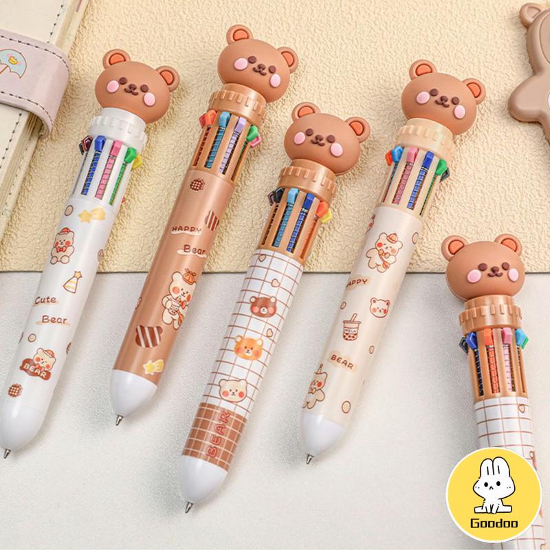 1pc Pulpen Mekanik 10 Warna Warni Rectractable Pen Color Motif Kartun Lucu Bear Grid Kotak Aesthetic Bolpoin Alat Tulis Sekolah -Doo